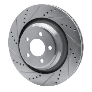 Chrysler 300 Brake Rotor (1) - Rear Left - R1 Concepts - Drilled & Slotted - Silver - `05-`23